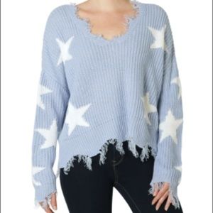 polly & esther womens sweater blue w/ white stars